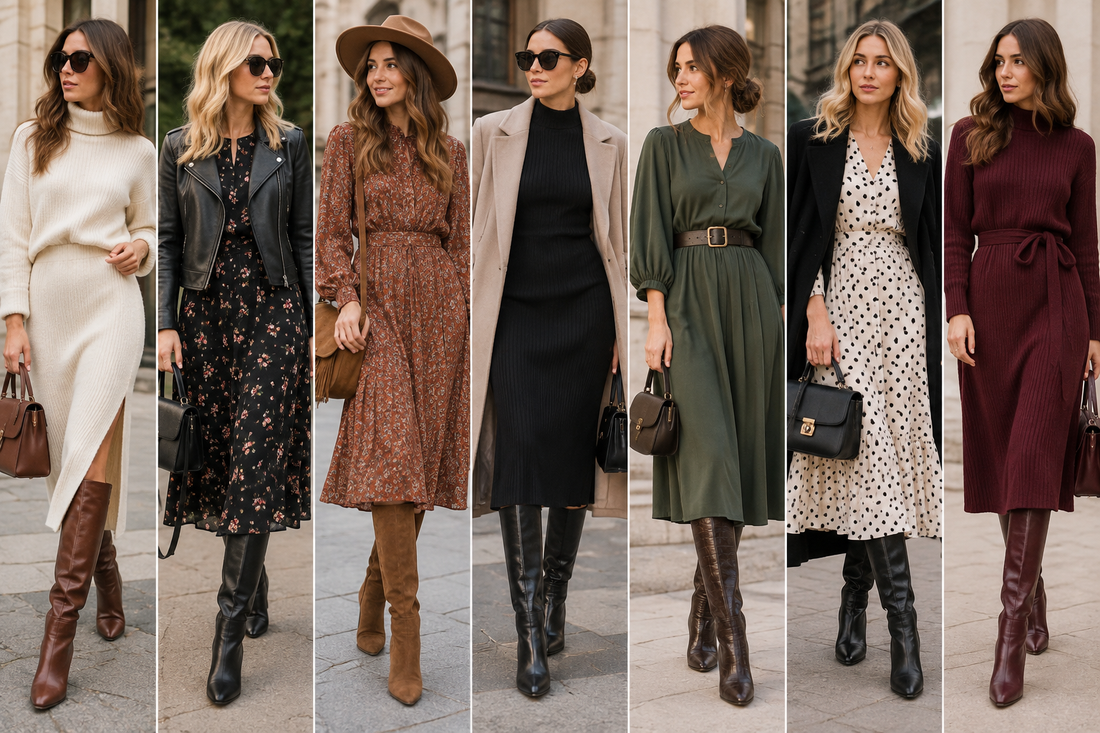 Bottes avec une Robe Midi : 7 Idées de Looks