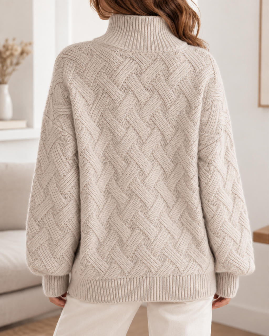 Pull Laine Femme Hiver Oversize à Col Roulé