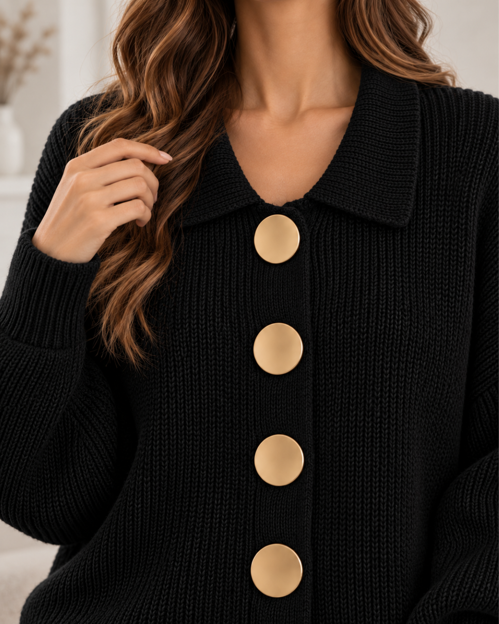 Gilet Femme Oversize en Maille à Boutons Coupe Moderne