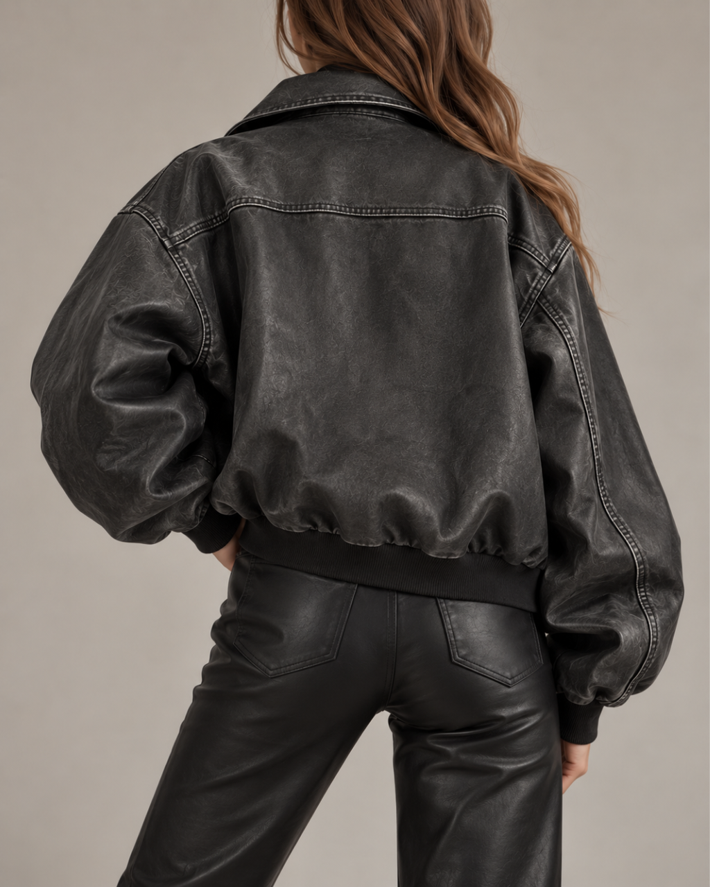 Veste Femme en Cuir Oversize Zippée Style Bomber