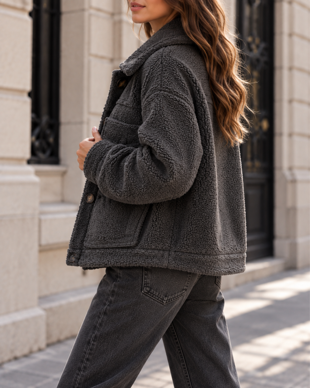 Veste Femme Hiver Chaude Effet Mouton à Boutons