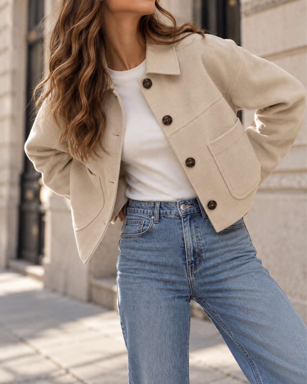 Veste Femme en Suédine Courte à Boutons et Poches