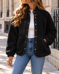 Veste Polaire Femme Chaude à Col Montant et Boutons-Pression