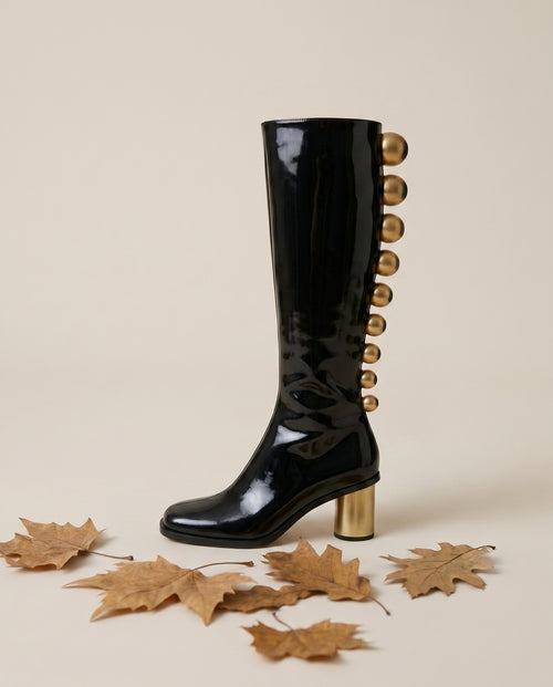 Bottes hautes vernies à boutons dorés Joséphine