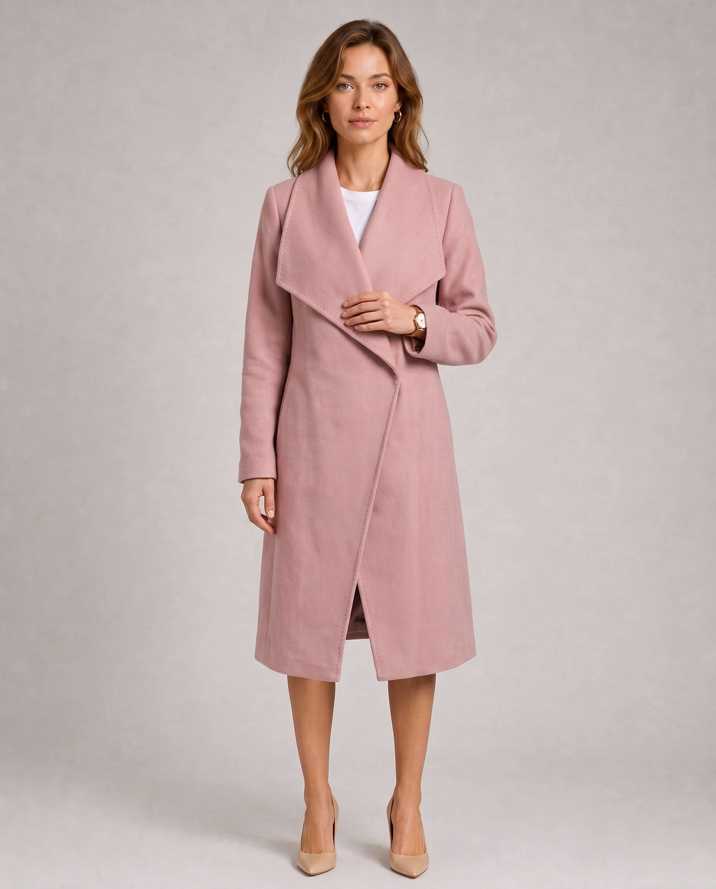 Manteau long à revers asymétrique Léonie
