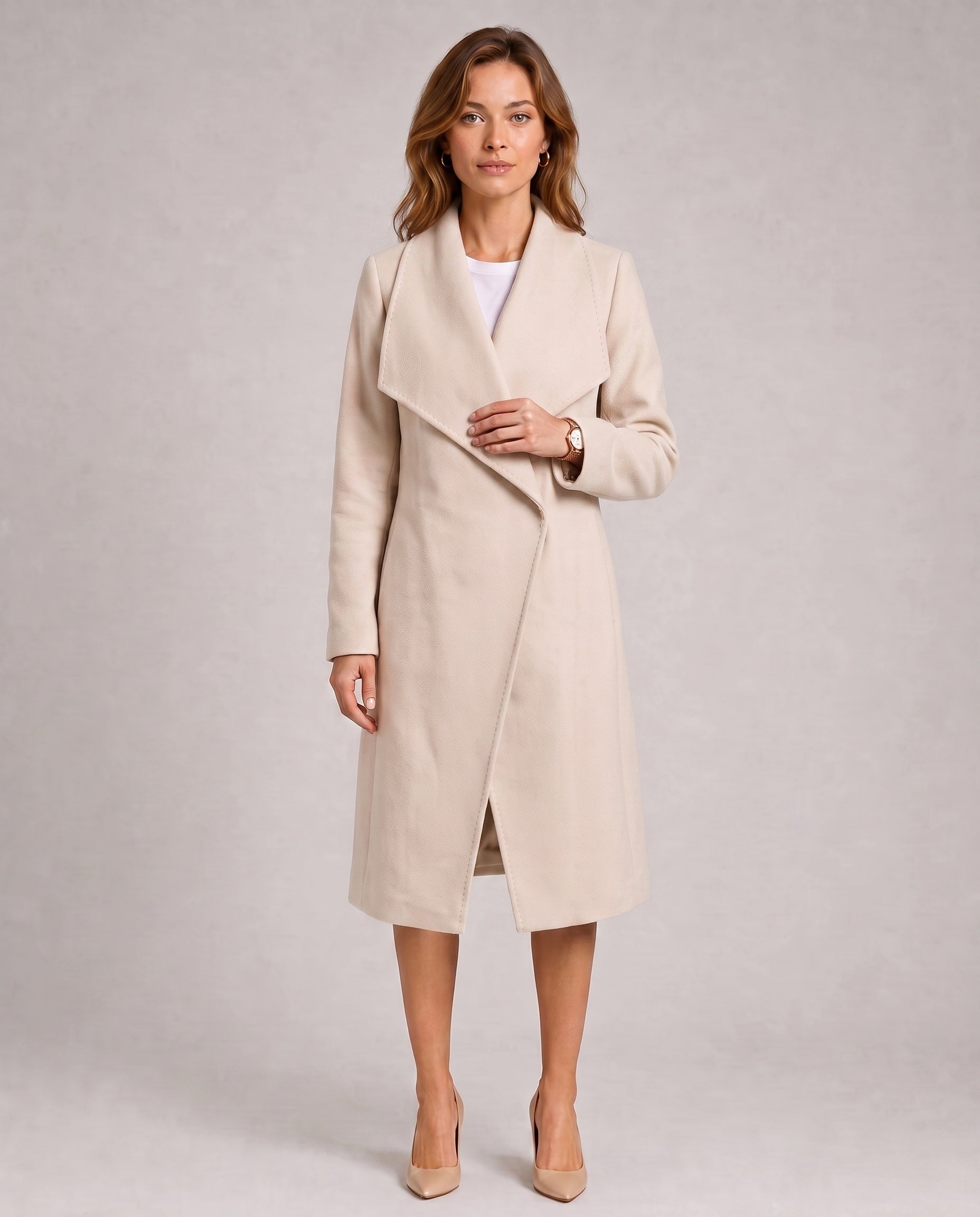 Manteau long à revers asymétrique Léonie1