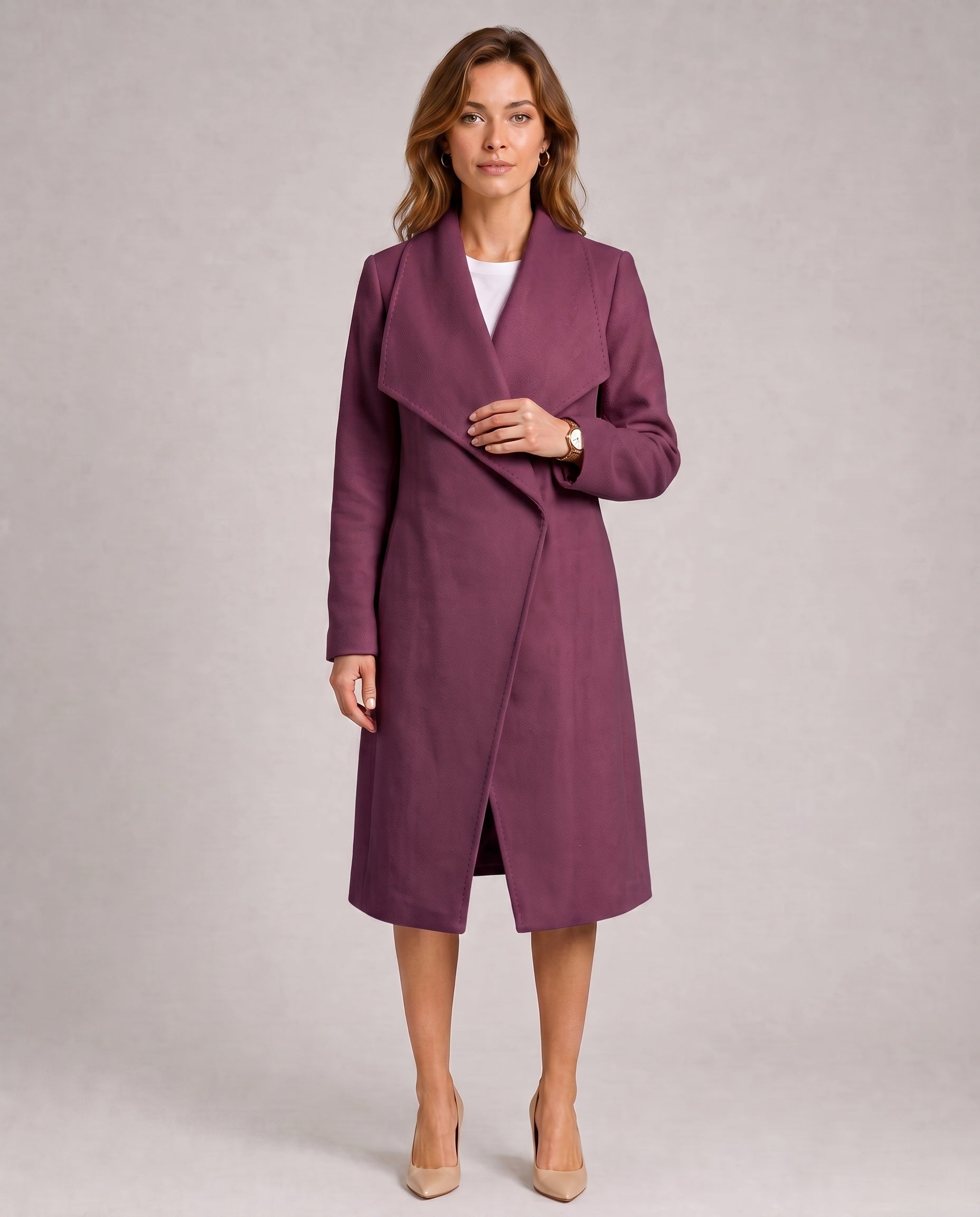 Manteau long à revers asymétrique Léonie2