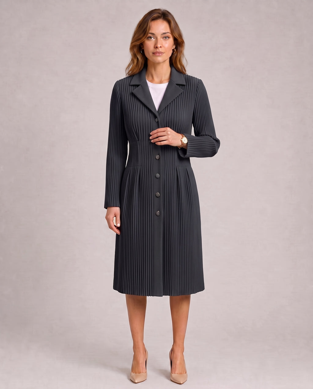 Manteau plissé cintré à boutons Célestine