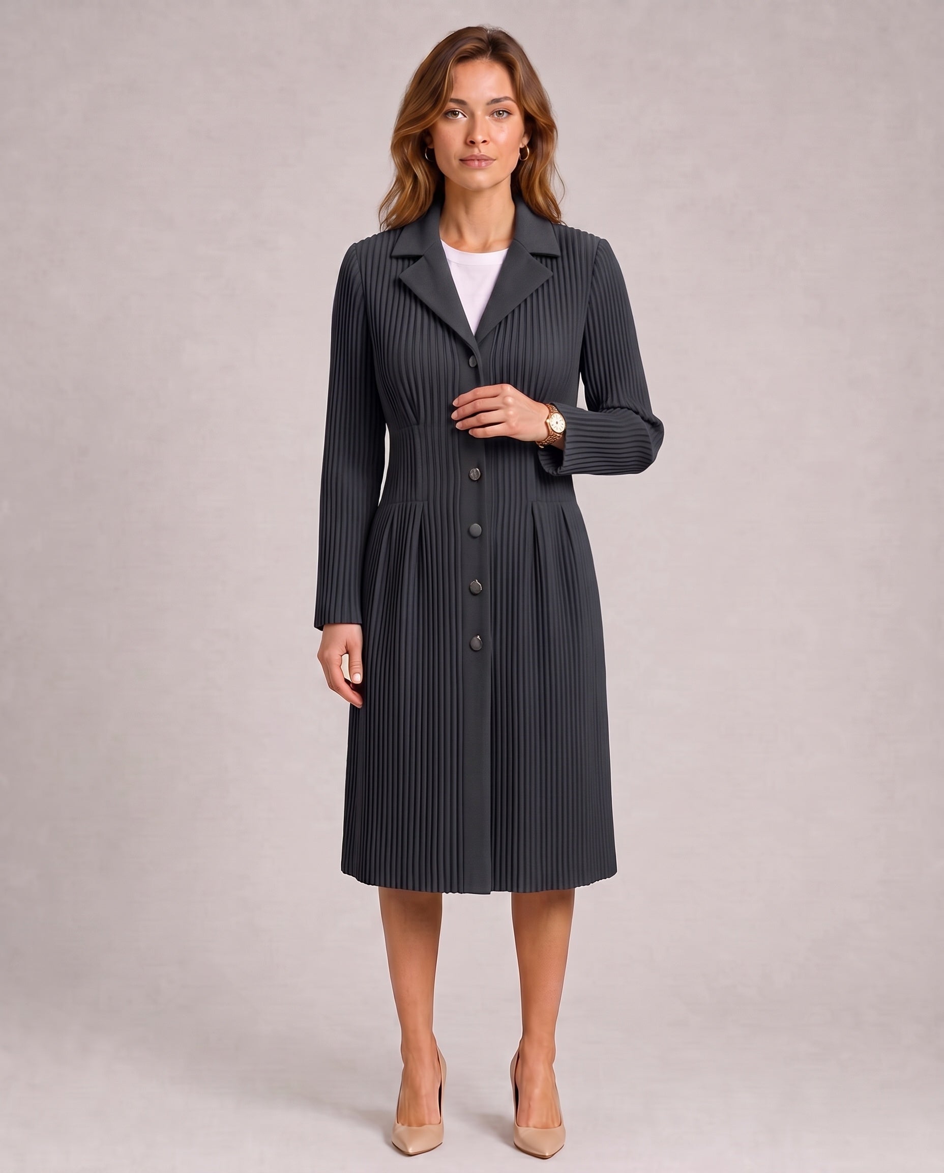 Manteau plissé cintré à boutons Célestine