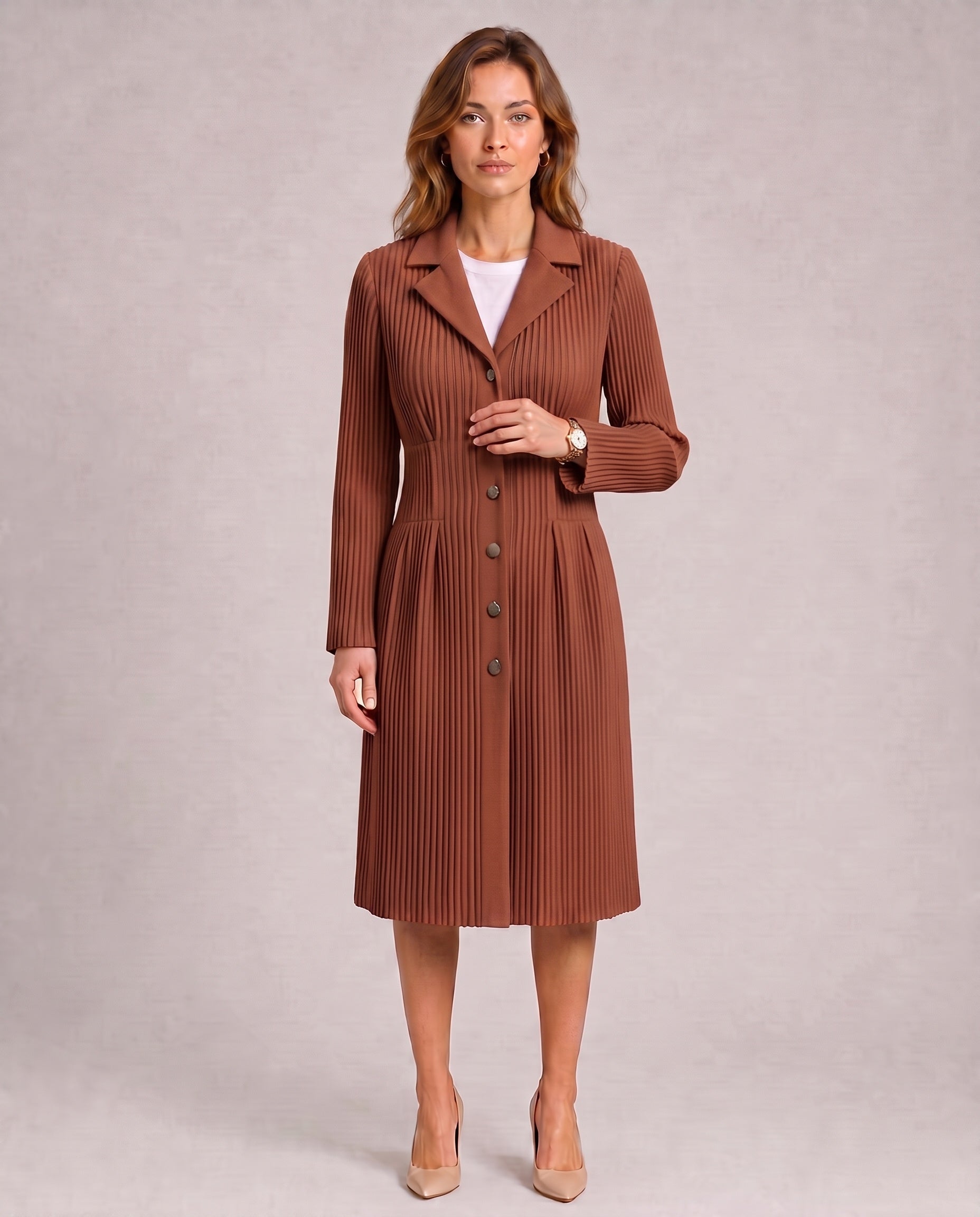 Manteau plissé cintré à boutons Célestine2