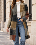 Manteau Mi-Long Femme à Carreaux Élégant et Tendance