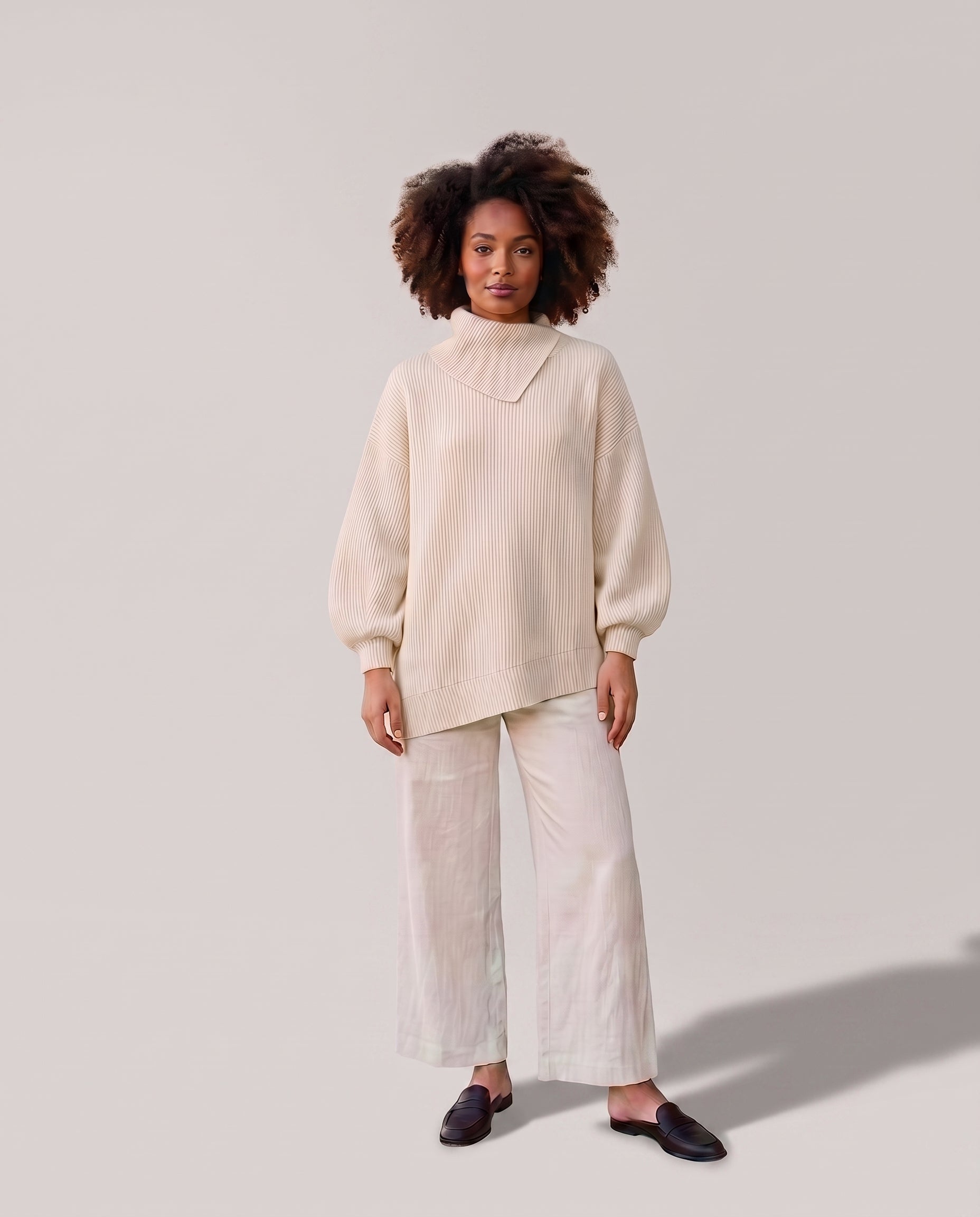 Pull côtelé oversize à col asymétrique Maëlle