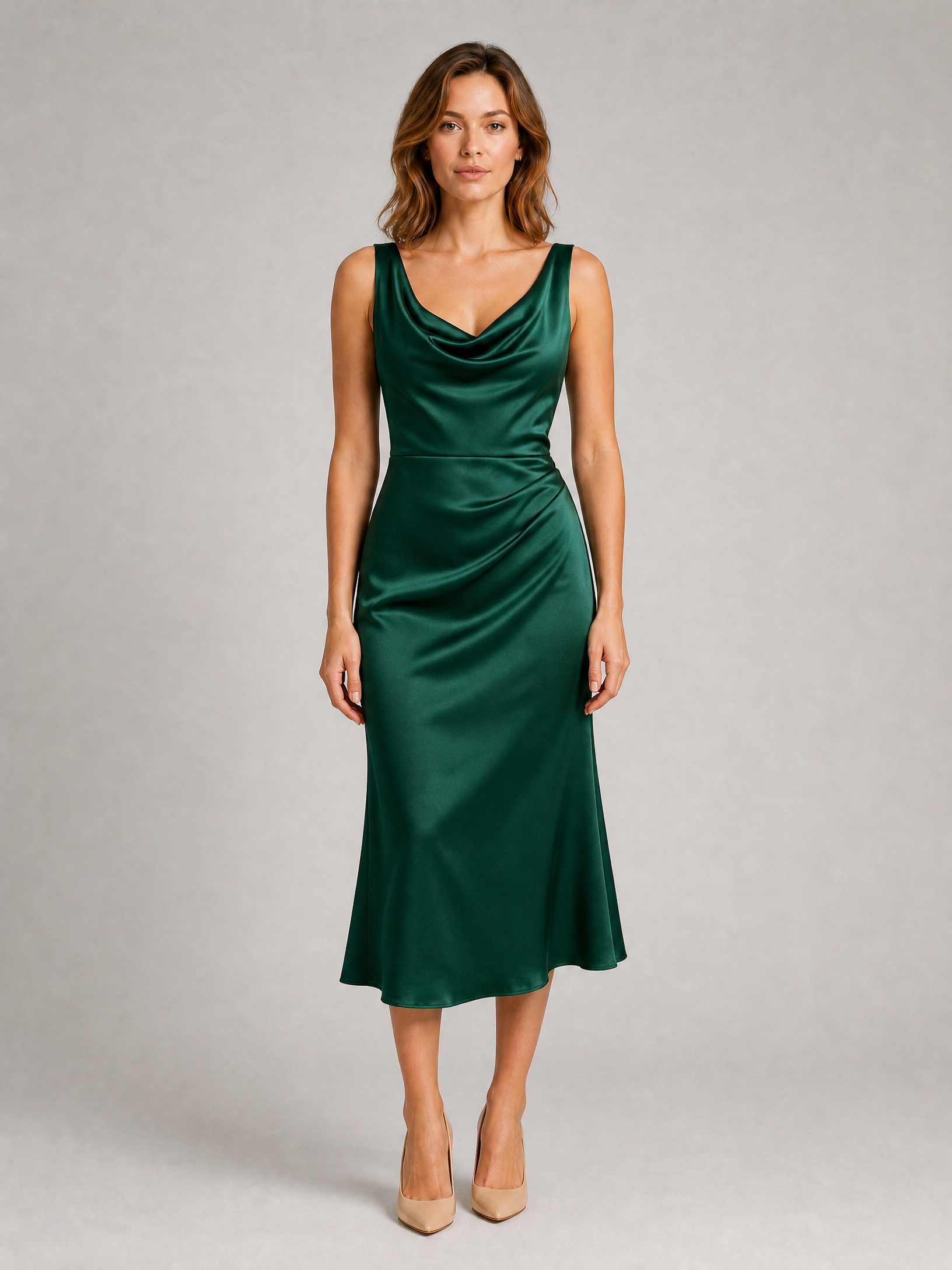 Robe midi satinée drapée Noémie1