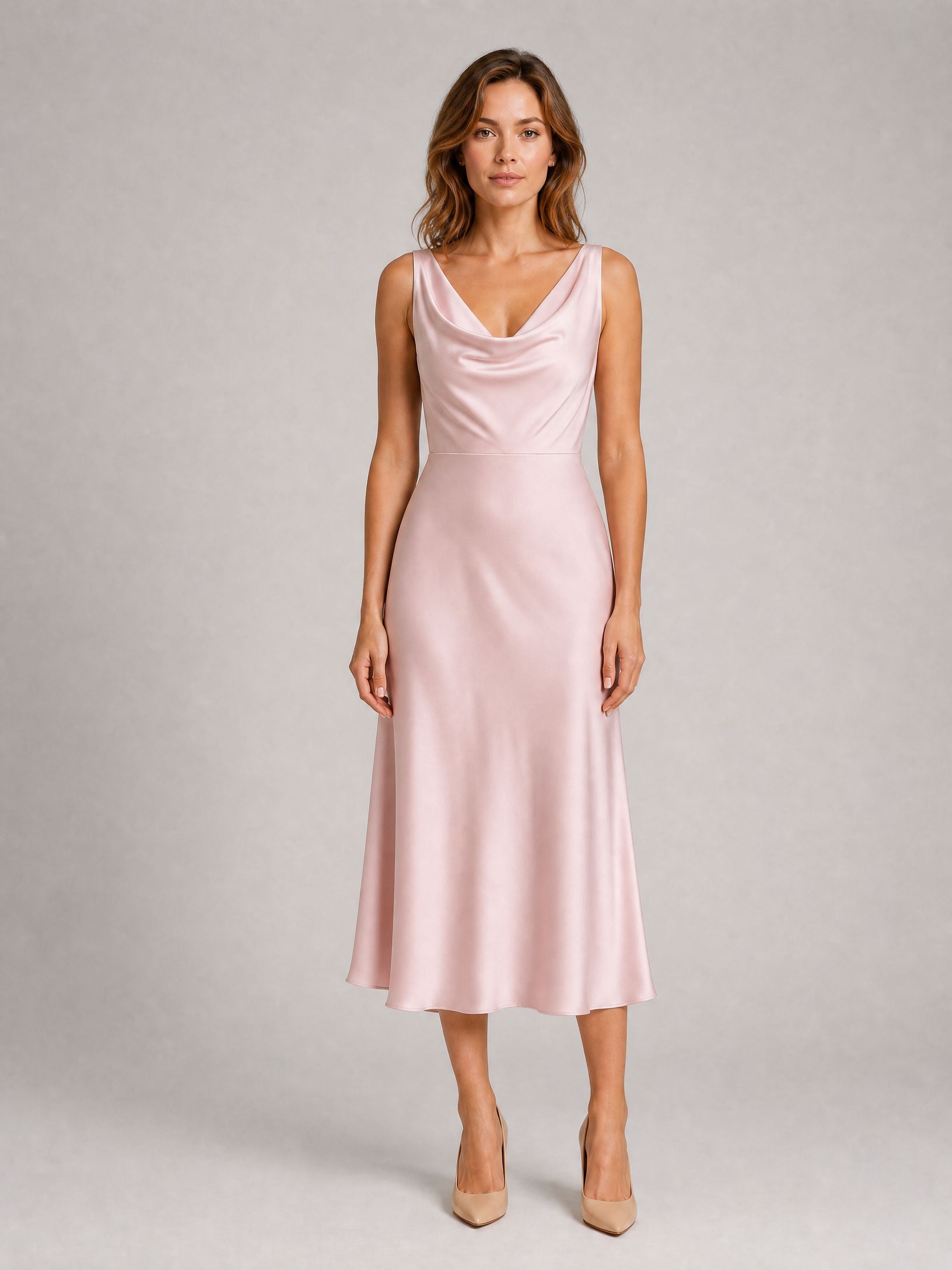 Robe midi satinée drapée Noémie2