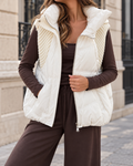 Doudoune Femme Sans Manches Zippée à Col Montant - Ivory White